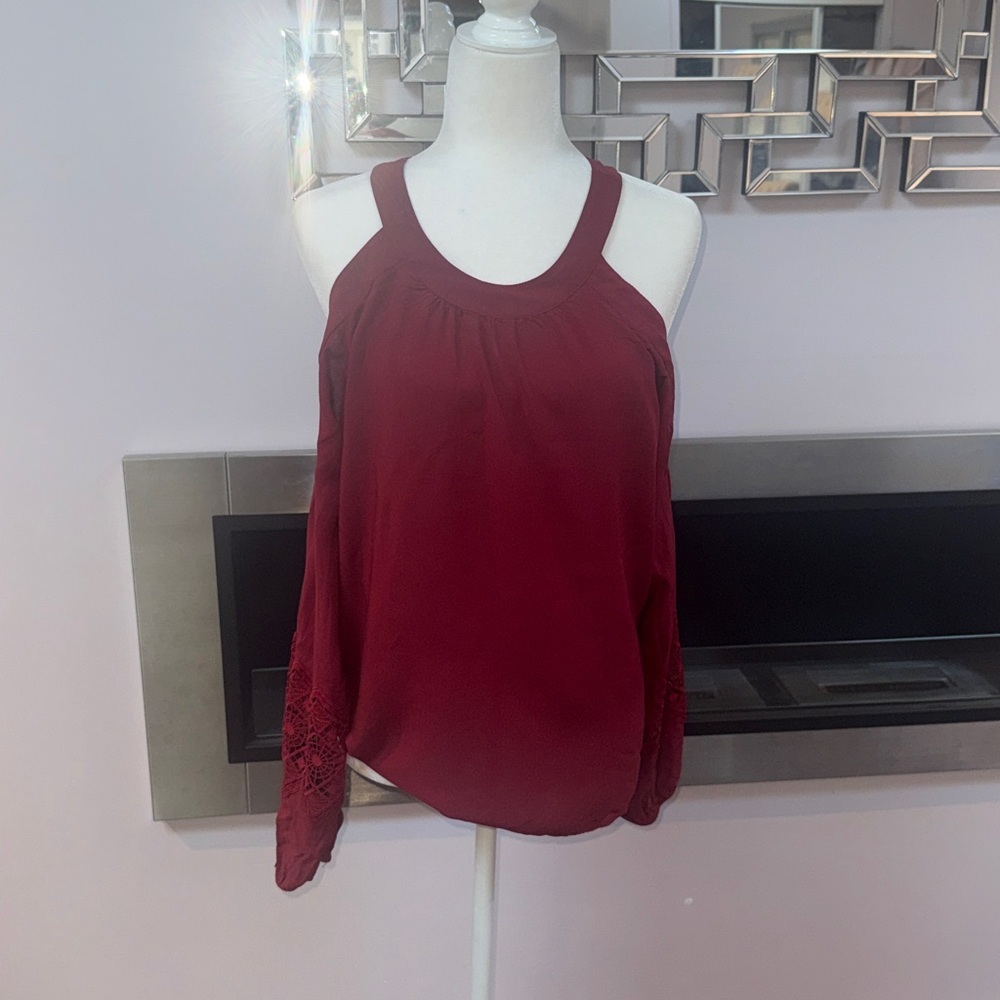 Express Women’s Top Blouse Cold-Shoulder Embroidered Size M